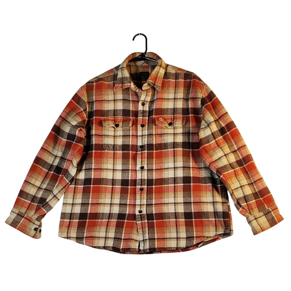 Timberland Men's Flannel Shirt Red Brown Plaid Long Sleeve Button Up‎ XL